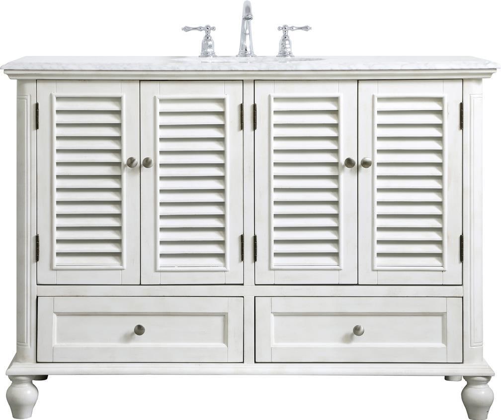 Elegant Lighting White 48 Inch Bathroom Vanity: Elegant Lighting White 48 Inch Bathroom Vanity This elegant antique-style bathroom vanity combines classic charm with modern functionality. Crafted from MDF, it features an antique white finish paired