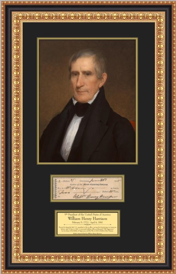 Framed William Henry Harrison Reproduction Check with Portrait and Plaque (1 of 4)
