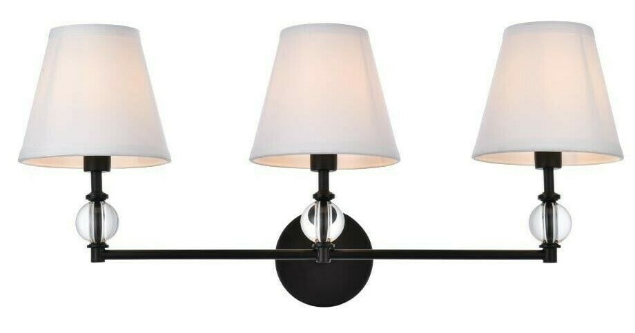 Bethany Black 3-Light Wall Sconce White Shade (1 of 8)