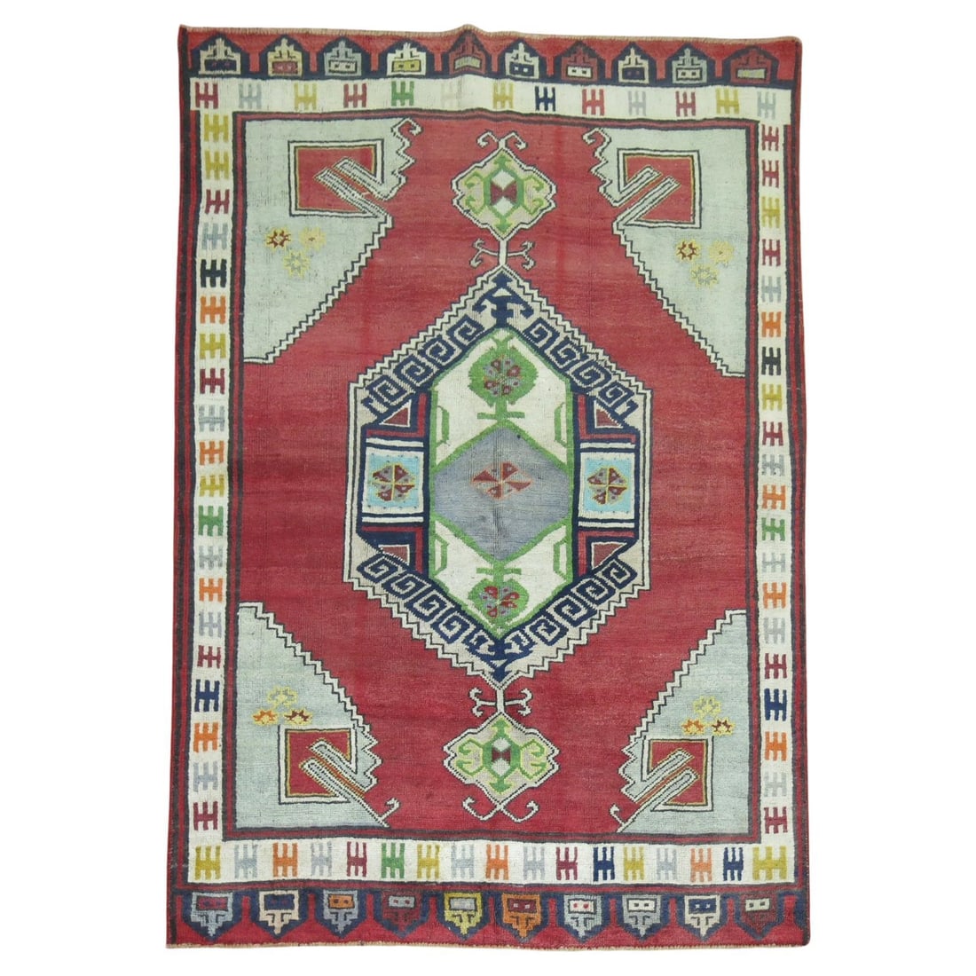 Zabihi Collection Hand-Knotted Vintage Turkish Wool Rug 4'6 x 6'4: Zabihi Collection Hand-Knotted Vintage Turkish Wool Rug 4'6 x 6'4 Discover the beauty of the Zabihi Collection Vintage Turkish Karapinar Rug, a stunning piece that brings a touch of Islamic artistry t