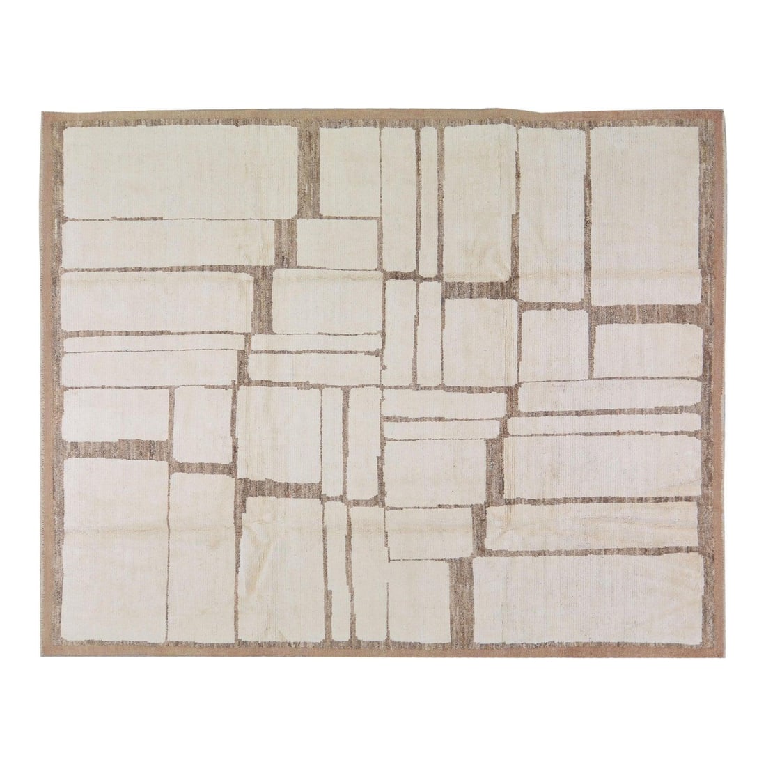10'x14' Wool Area Rug Hand Knotted in Moroccan Tradition: 10'x14' Wool Area Rug Hand Knotted in Moroccan Tradition This Moroccan hand-knotted wool rug is crafted using traditional techniques, combining timeless craftsmanship with a modern design sensibility.