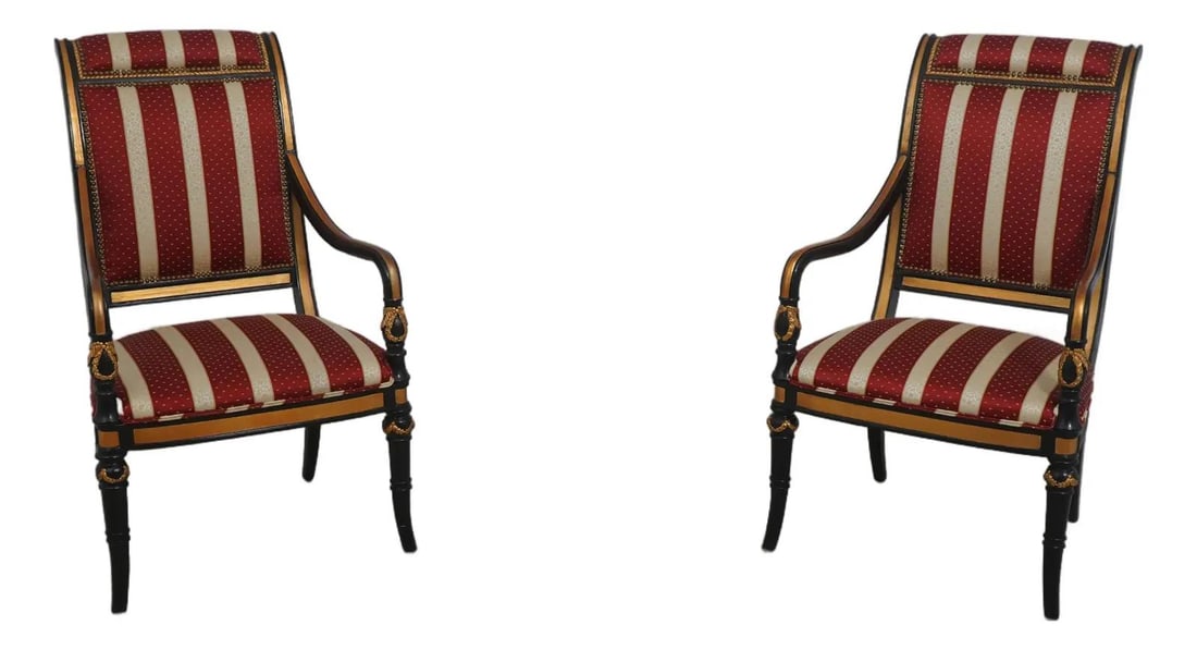 Set of Two Regent Court Ebony and Gold Accent Armchairs (1 of 10)