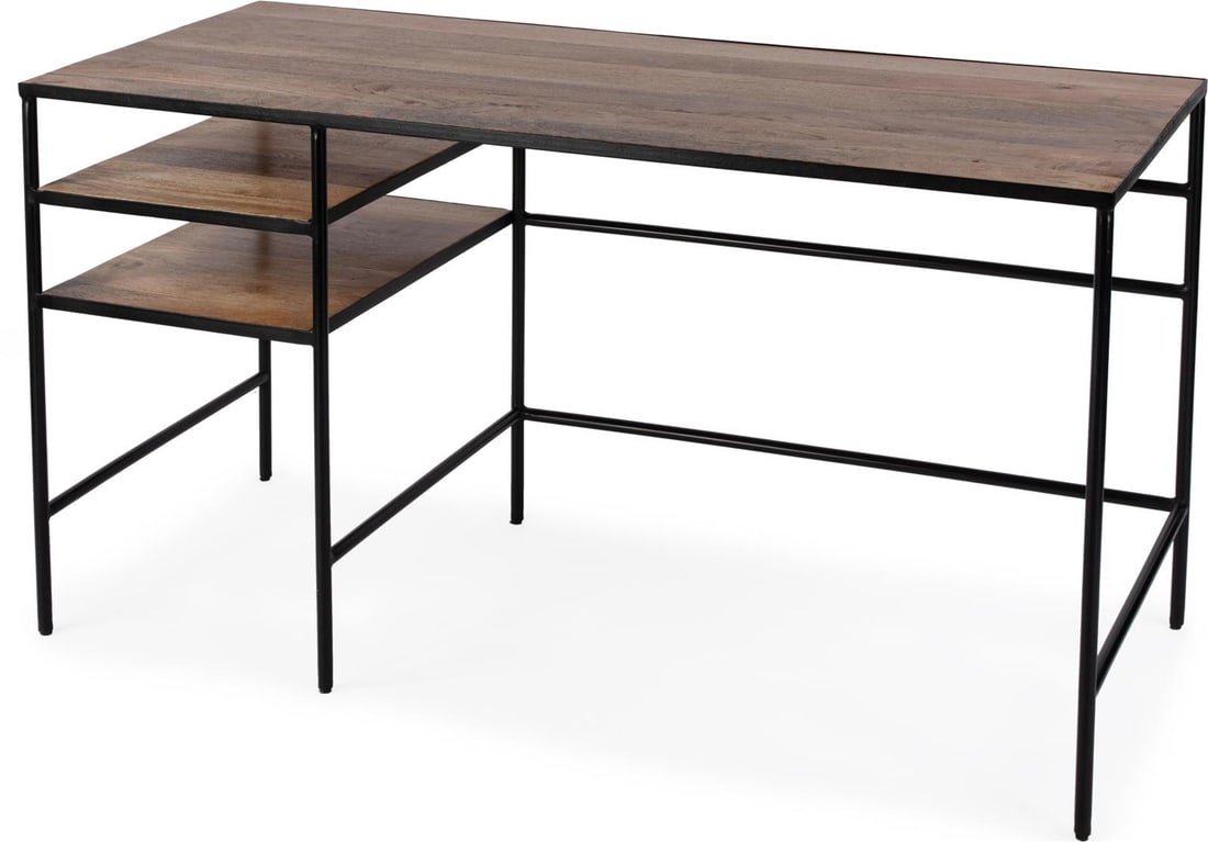 Butler Jensen Industrial Style Mango Wood Desk 55 x 23.5: Butler Jensen Industrial Style Mango Wood Desk 55 x 23.5 Elevate your workspace with this stylish and sturdy desk made from natural mango wood. Featuring a rectangular shape and industrial style, this