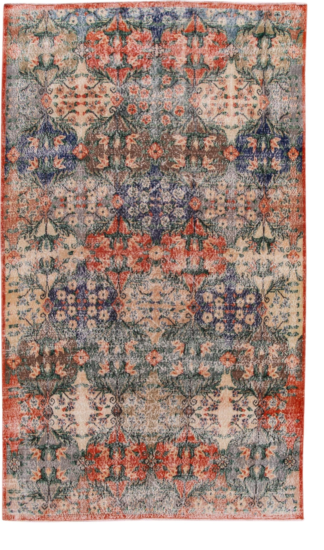 Vintage Turkish Hand-Knotted Multicolor Floral Wool Rug 5'7 x 9'9: Vintage Turkish Hand-Knotted Multicolor Floral Wool Rug 5'7 x 9'9 Discover the elegance of this vintage Turkish hand-knotted wool rug, showcasing a rich blend of beige, orange, green, and brown hues. 