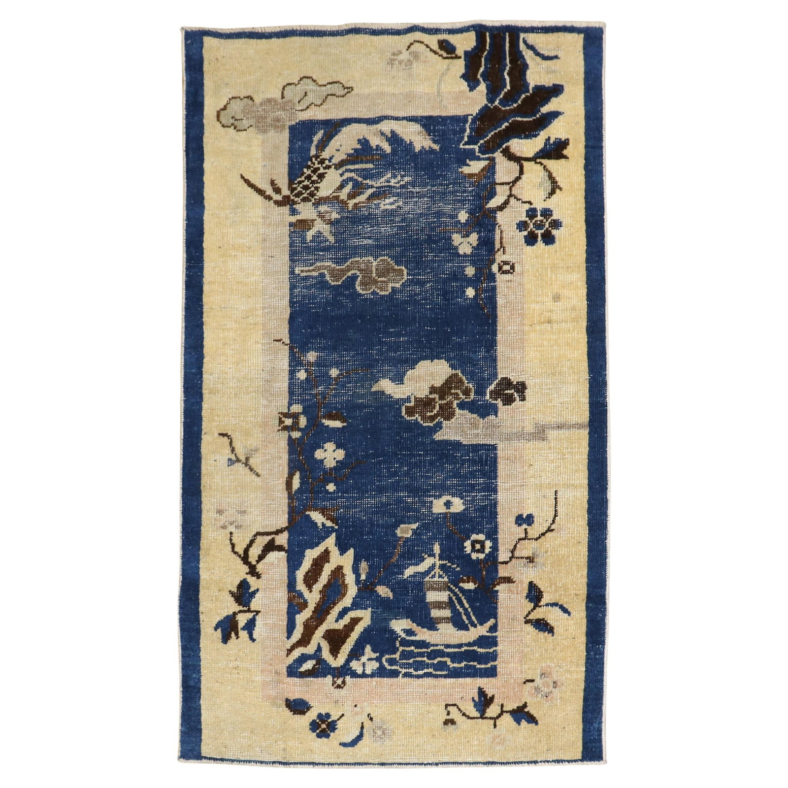 Zabihi Collection Hand-Woven Blue Wool Folk Art Rug 30 x 50 inches (1 of 6)