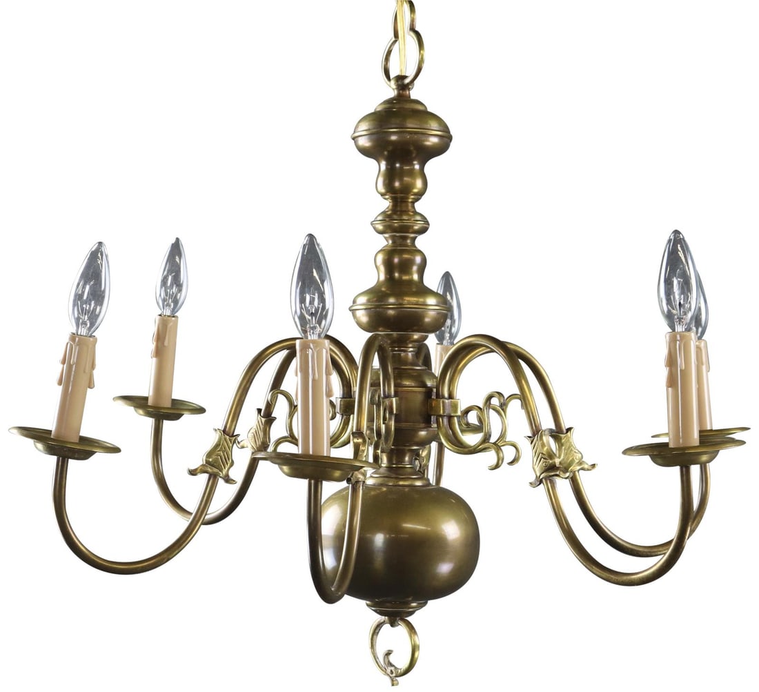 Regal Vintage 6-Light Bowl Chandelier in Antique Brass Flemish Style: Regal Vintage 6-Light Bowl Chandelier in Antique Brass Flemish Style Illuminate your dining space with this exquisite Regal Vintage Belgian Chandelier, crafted in the elegant Flemish Style. This 6-arm