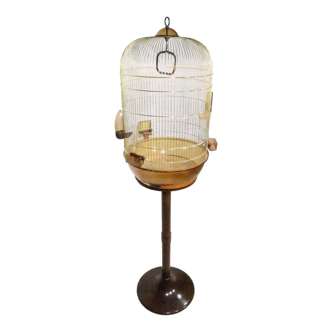 1970s Italian Dome Brass-Plated Birdcage on Pedestal by Fer-Plast (1 of 10)