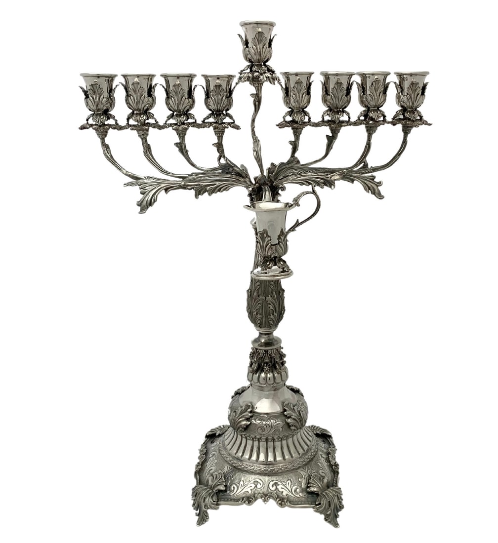 Elegant Handmade 925 Sterling Silver Leaf Swirl Chanukah Menorah (1 of 3)