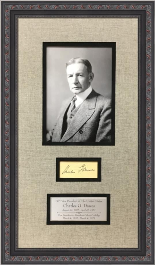 Framed Charles G Dawes Hand-Signed Cut Signature with JSA LOA 22x15 Display (1 of 7)