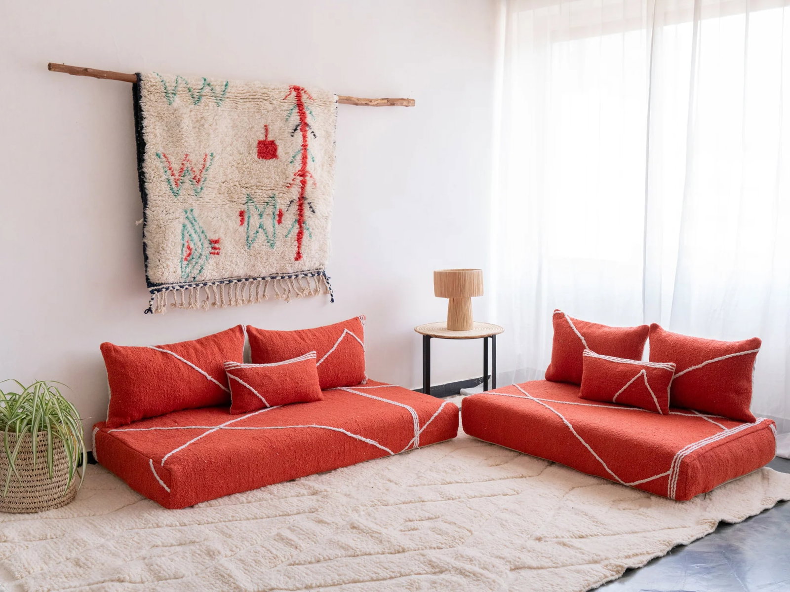 Traditional Handmade Moroccan Berber Loveseat Sofa 100% Wool Unique Artistry: Traditional Handmade Moroccan Berber Loveseat Sofa 100% Wool Unique Artistry Introduce warmth and charm to your living space with this Traditional Handmade Moroccan Berber Loveseat Sofa. Crafted from 