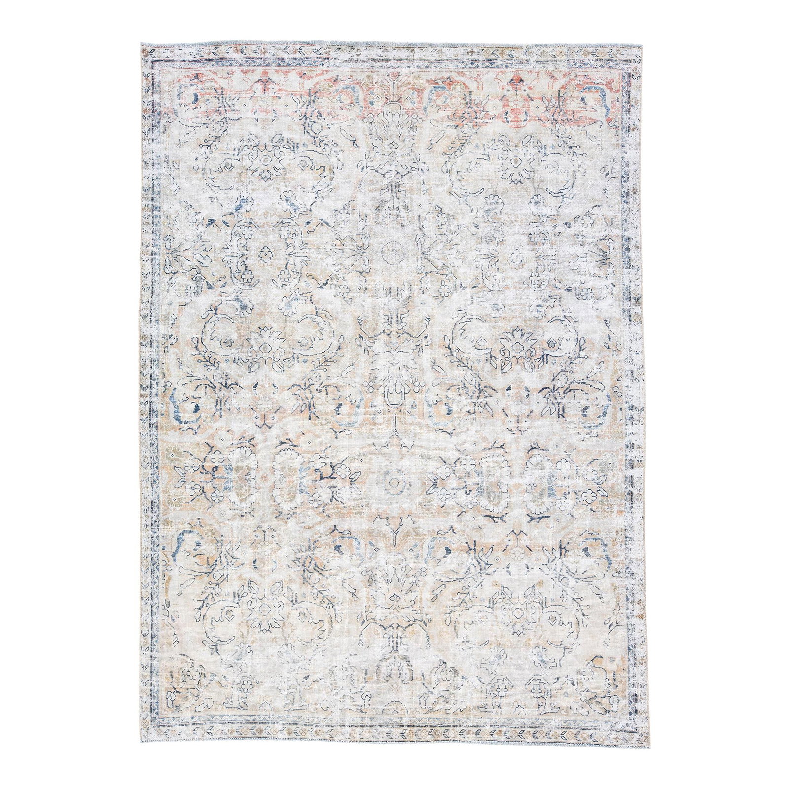 Vintage Persian Mahal Handmade Floral Wool Rug 8'3 x 11'6 Beige: Vintage Persian Mahal Handmade Floral Wool Rug 8'3 x 11'6 Beige Enhance your space with this exquisite vintage Persian Mahal rug, handcrafted from high-quality wool. Featuring a distressed beige field