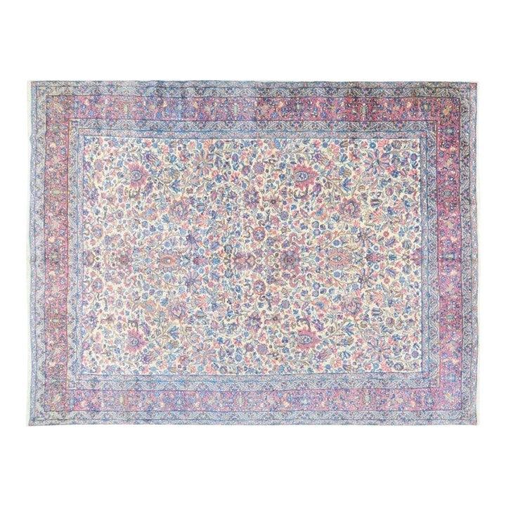 Sky Blue Wool Hand-Knotted Area Rug 8'9" x 11'5" Vintage: Sky Blue Wool Hand-Knotted Area Rug 8'9" x 11'5" Vintage This vintage hand-knotted wool rug combines traditional craftsmanship with a modern design, creating a versatile piece suitable for various int