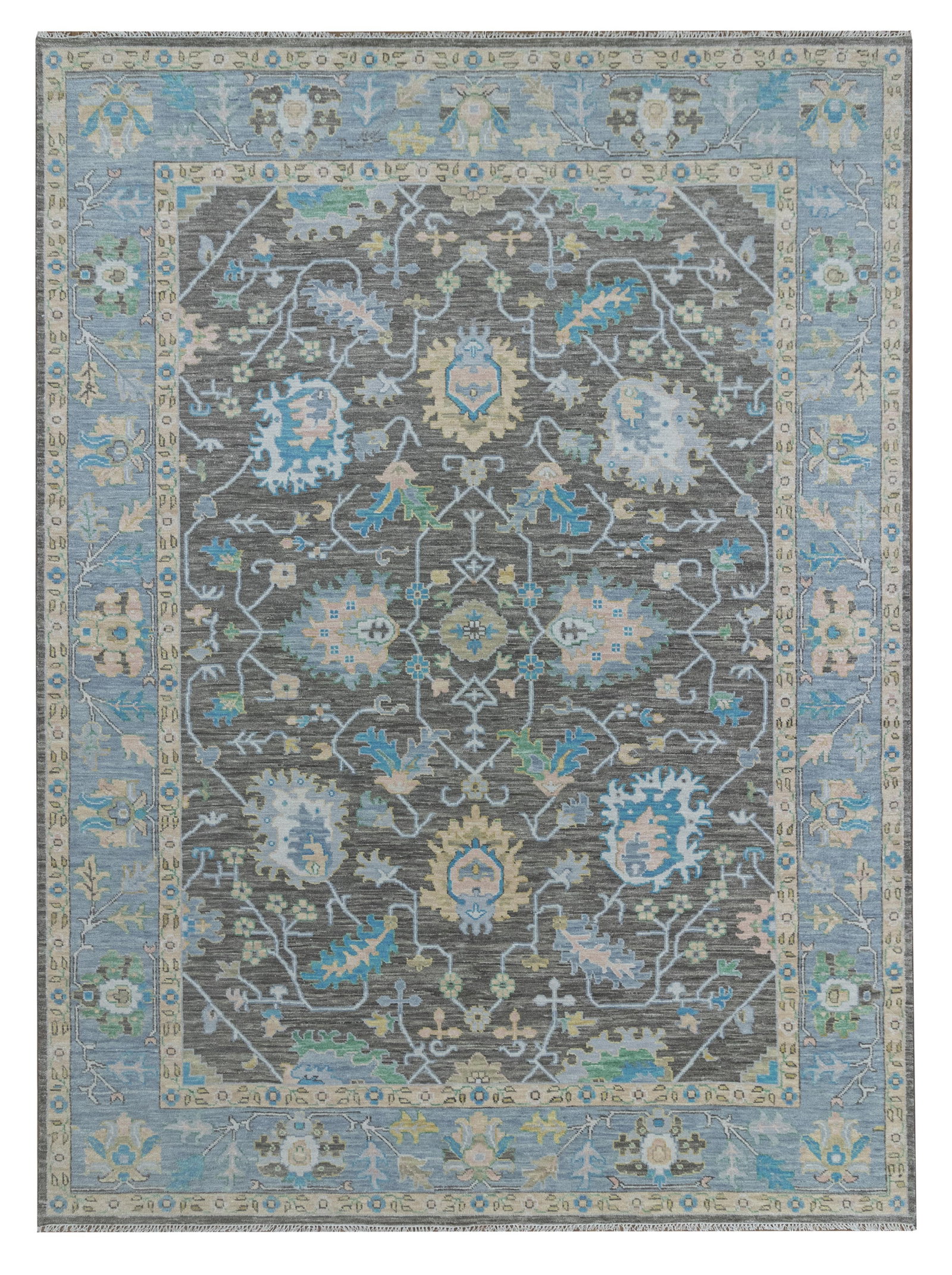 10.2 x 14 Gray Handmade Oushak Wool Area Rug from India: 10.2 x 14 Gray Handmade Oushak Wool Area Rug from India Free continental US Shipping Transform your living space with the timeless elegance of this 10.2' x 14.0' Gray New Quality Wool Handmade Oushak 