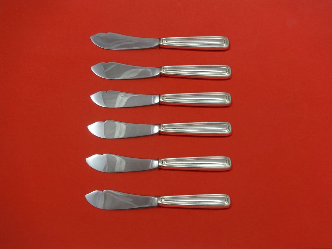 Tiffany & Co Saint Dunstan 6pc Sterling Silver Trout Knife Set Custom 7.5": Tiffany & Co Saint Dunstan 6pc Sterling Silver Trout Knife Set Custom 7.5" Enhance your dining experience with this exquisite 6-piece Trout Knife Set from the renowned Saint Dunstan pattern by Tiffany