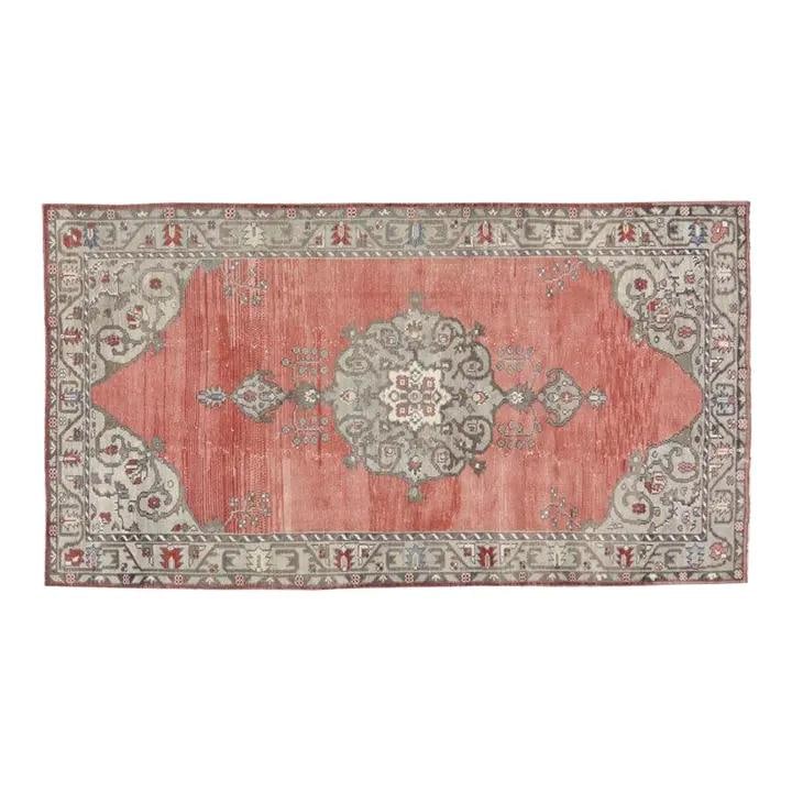 Anatolian Wool Hand-Knotted Vintage Rug 4'10 x 9' Red: Anatolian Wool Hand-Knotted Vintage Rug 4'10 x 9' Red This vintage Turkish Anatolian rug is hand-knotted from wool using traditional techniques, combining enduring craftsmanship with a versatile desig