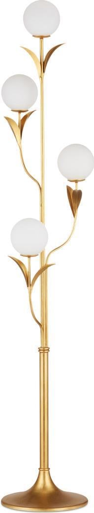 Currey Rossville Gold Leaf Floor Lamp with Clear Silver Cord: Currey Rossville Gold Leaf Floor Lamp with Clear Silver Cord Illuminate your space with this Elegant Gold Leaf Floor Lamp, a stunning addition to any contemporary decor. Standing at a height of 67.75 
