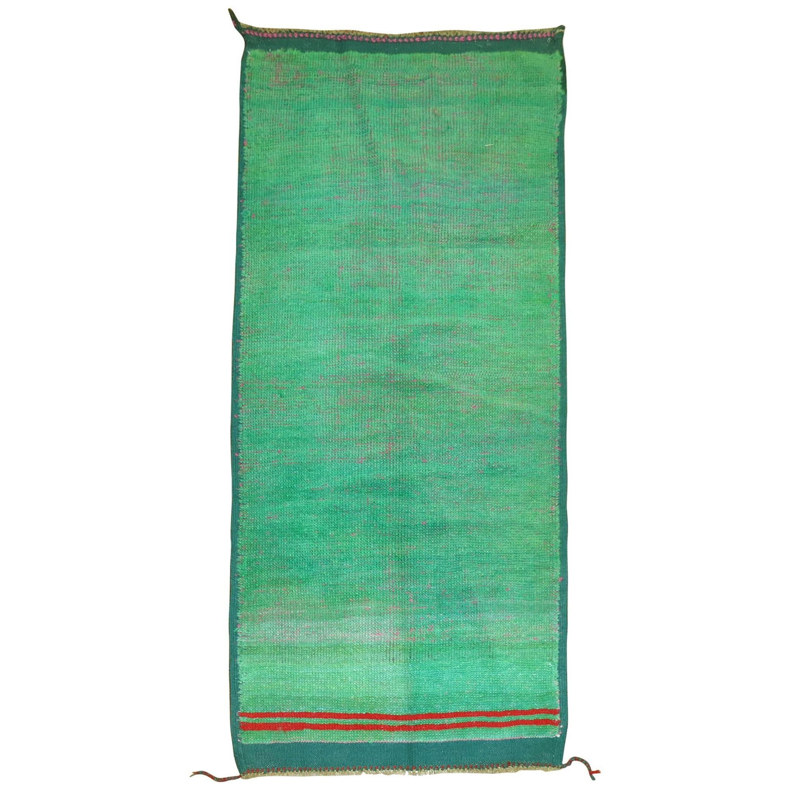 Zabihi Collection Hand-Knotted Green Vintage Anatolian Carpet 27x58: Zabihi Collection Hand-Knotted Green Vintage Anatolian Carpet 27x58 Discover the elegance of this Green Vintage Anatolian Carpet from the Zabihi Collection. Crafted from high-quality wool using tradit