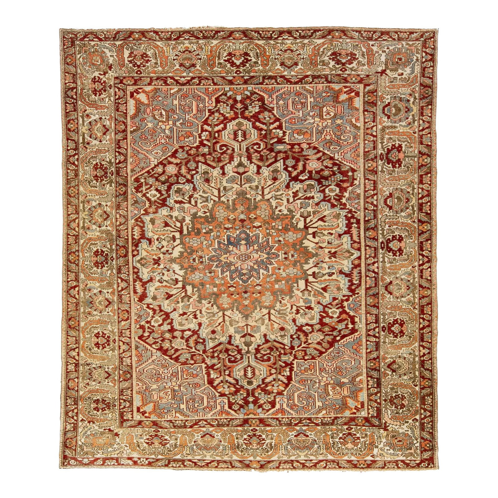 1920s Persian Bakhtiari Handknotted Wool Rug Multicolor Rosette 10'1 x 12': 1920s Persian Bakhtiari Handknotted Wool Rug Multicolor Rosette 10'1 x 12' This stunning 1920s Antique Persian Bakhtiari rug features a hand-knotted wool construction, showcasing a beautifully detaile