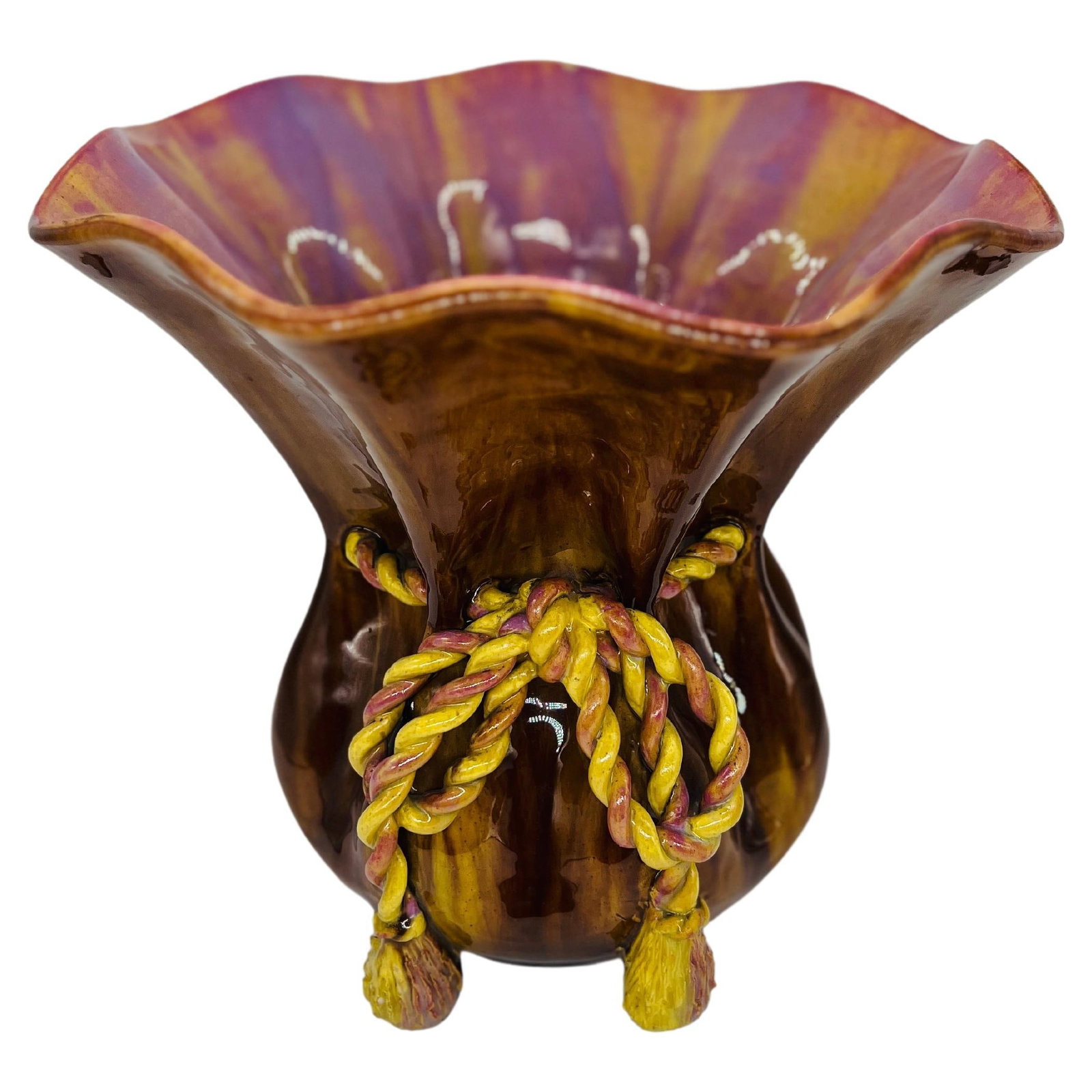 Unique 20th Century French Majolica Rope Twist Jardiniere by T Bonnet (1 of 11)