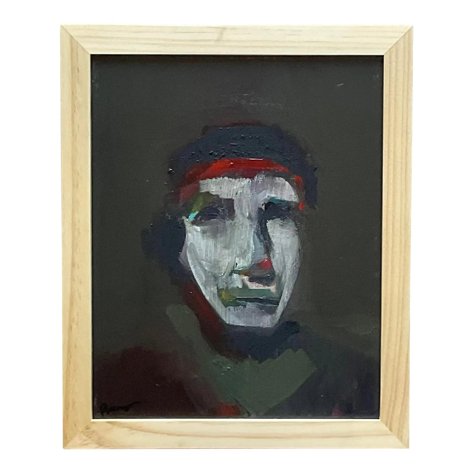Vintage Signed Abstract Oil Portrait on Canvas from Palm Beach Estate: Vintage Signed Abstract Oil Portrait on Canvas from Palm Beach Estate This striking vintage abstract oil painting features a chic portrait rendered in deep, rich colors, capturing the essence of the F