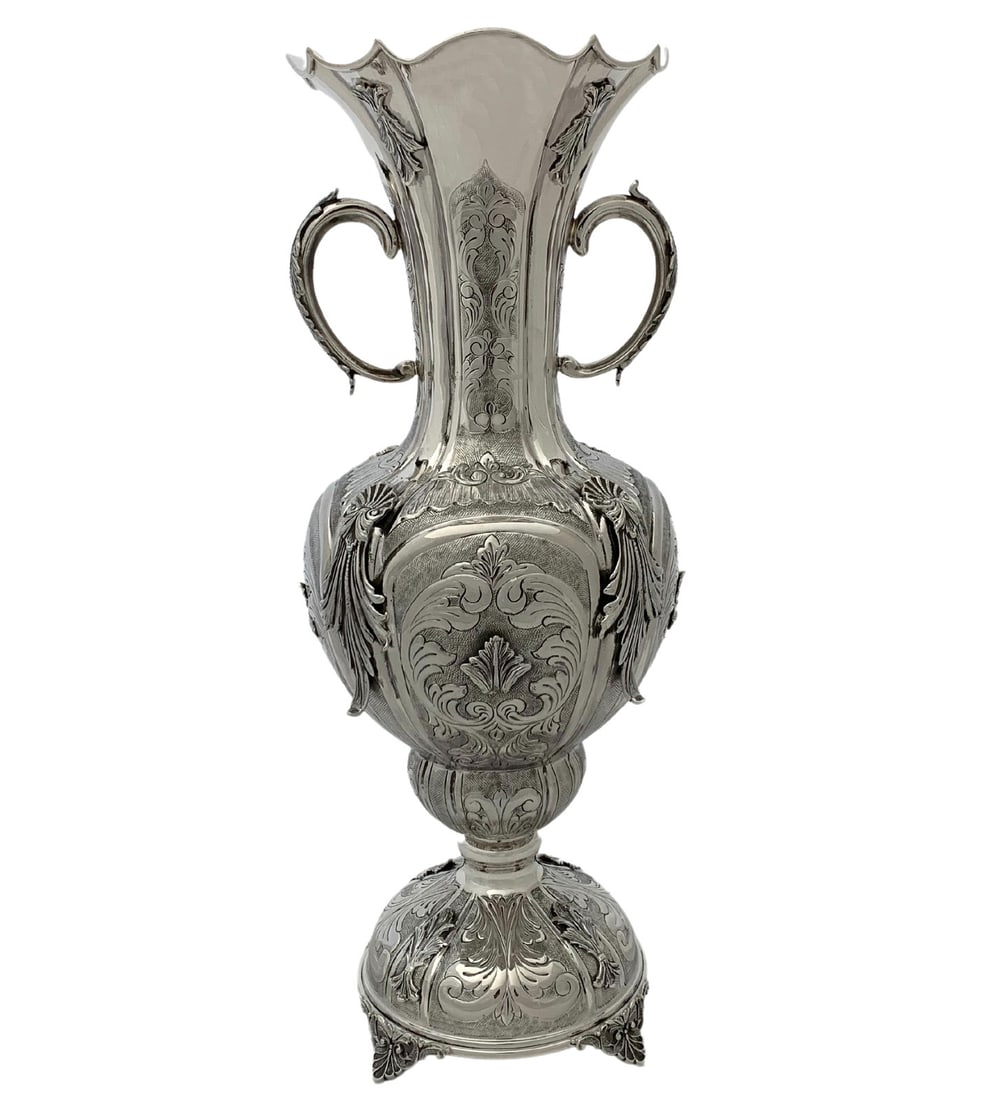 Handmade 925 Sterling Silver Flower Vase with Handles 18 Inches (1 of 3)