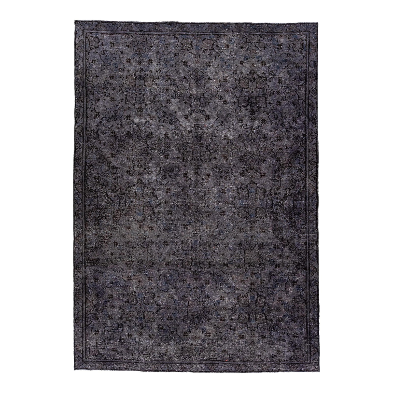Vintage Persian Overdyed Floral Gray Wool Rug 6'9 x 9'8: Vintage Persian Overdyed Floral Gray Wool Rug 6'9 x 9'8 Discover the elegance of this Vintage Overdyed Handmade Floral Gray Wool Rug, featuring a stunning gray field adorned with intricate black accen