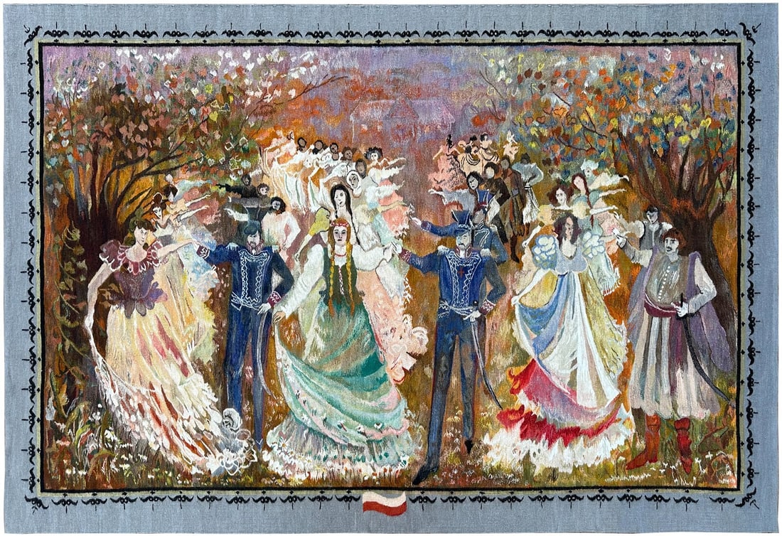 Handmade Wool Art Nouveau Dance Tapestry 7 x 10 (1 of 13)