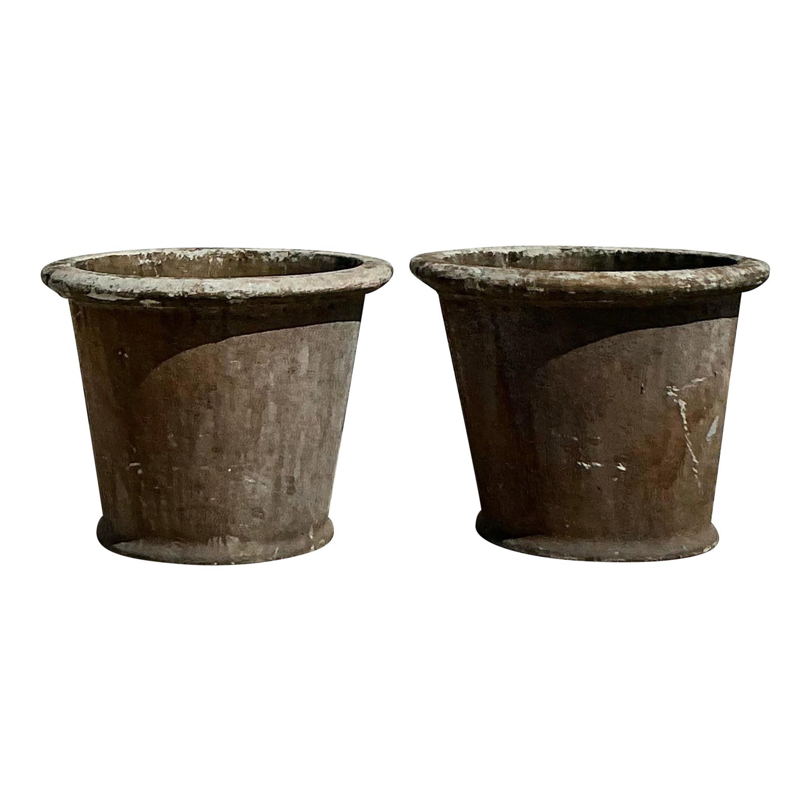 Vintage Boho Glazed Ceramic Clay Pots Pair 27 Round 20 Tall: Vintage Boho Glazed Ceramic Clay Pots Pair 27 Round 20 Tall Enhance your indoor or outdoor space with this exquisite pair of vintage boho glazed ceramic clay pots. Featuring a rustic, weathered patina