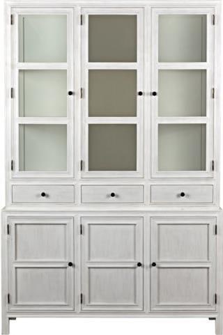 Elegant Noir Colonial White Wash Hutch with Brass Pulls: Elegant Noir Colonial White Wash Hutch with Brass Pulls This stunning Colonial White Wash Hutch combines classic elegance with practical storage. Crafted with a white wash finish, it features brass pu