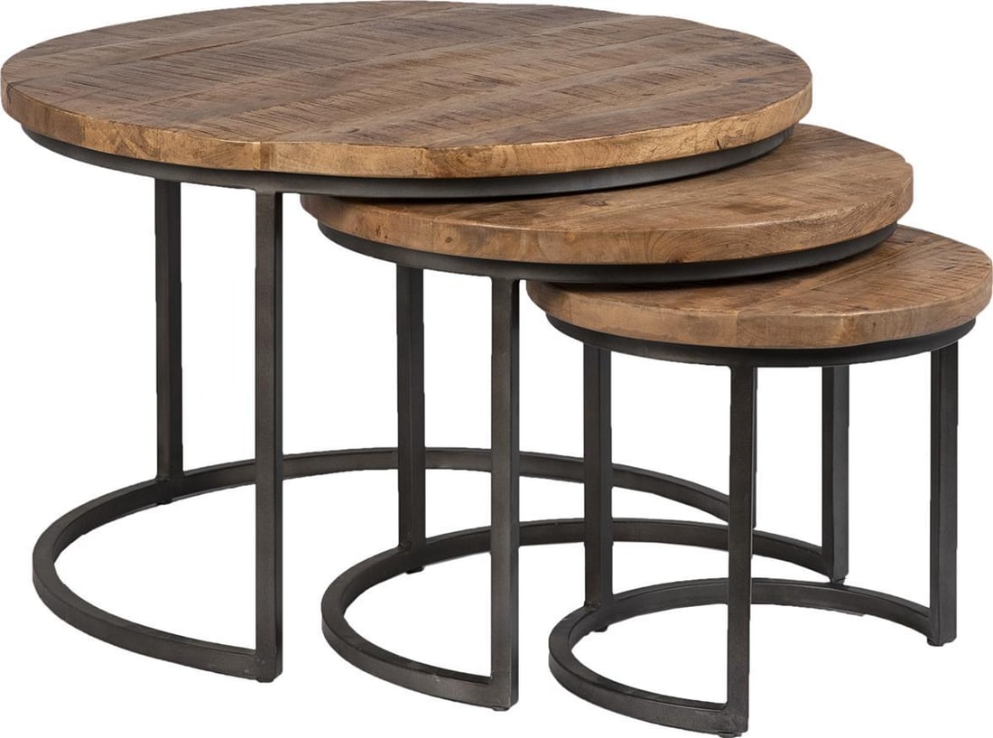 Shelby Set of 3 Space-Saving Nesting Tables in Medium Brown and Gunmetal (1 of 1)