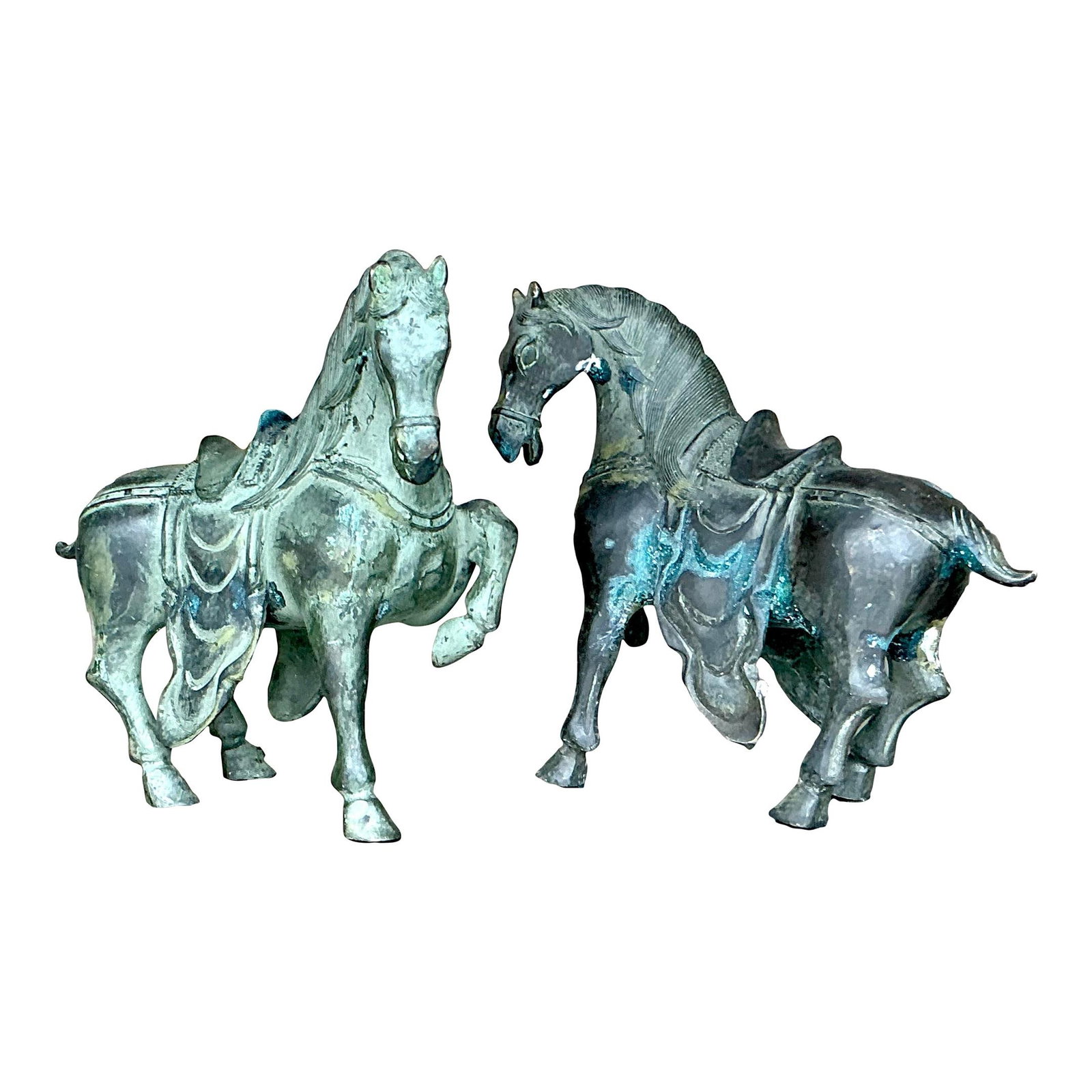 Vintage Boho Bronze Temple Horses Decorative Statues Set of 2 (1 of 6)