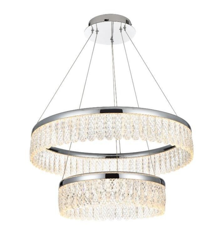 Rune Chrome LED Chandelier 24 Inch Adjustable Height: Rune Chrome LED Chandelier 24 Inch Adjustable Height Elevate your home with this modern chandelier, designed for versatility in living rooms, dining rooms, foyers, and more. Featuring a sleek chrome-p