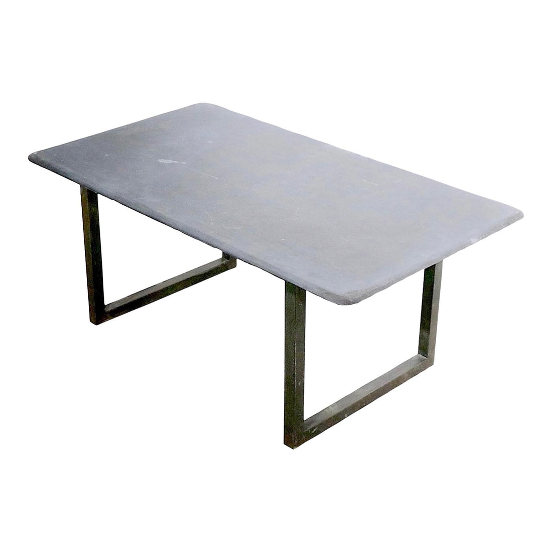 1970s Brutalist Coffee Table Slate Top Brass Base: 1970s Brutalist Coffee Table Slate Top Brass Base This stunning Brutalist coffee table from the 1970s features a striking architectural design, showcasing a durable slate top supported by a robust bas