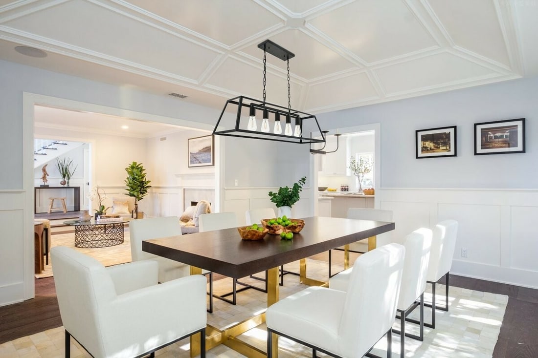 Resolute 5-Light Black Farmhouse Pendant Chandelier 38.2 in: Resolute 5-Light Black Farmhouse Pendant Chandelier 38.2 in This farmhouse-style chandelier features a modern black iron and steel construction, designed to enhance kitchen islands or dining rooms. It