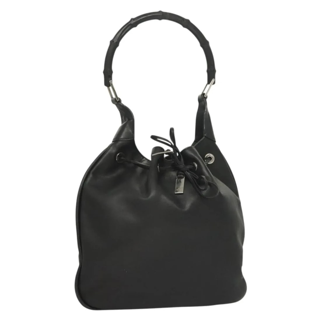Gucci Black Leather Vintage Bamboo Shoulder Bag for Women: Gucci Black Leather Vintage Bamboo Shoulder Bag for Women This Gucci Vintage Bamboo Shoulder Bag is crafted from black leather and features the brand's signature bamboo details. Designed for women, th