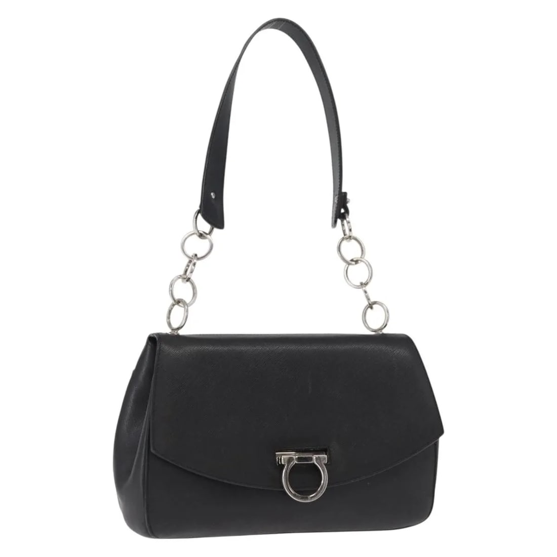 Black Leather Shoulder Bag Salvatore Ferragamo Gancini (1 of 18)