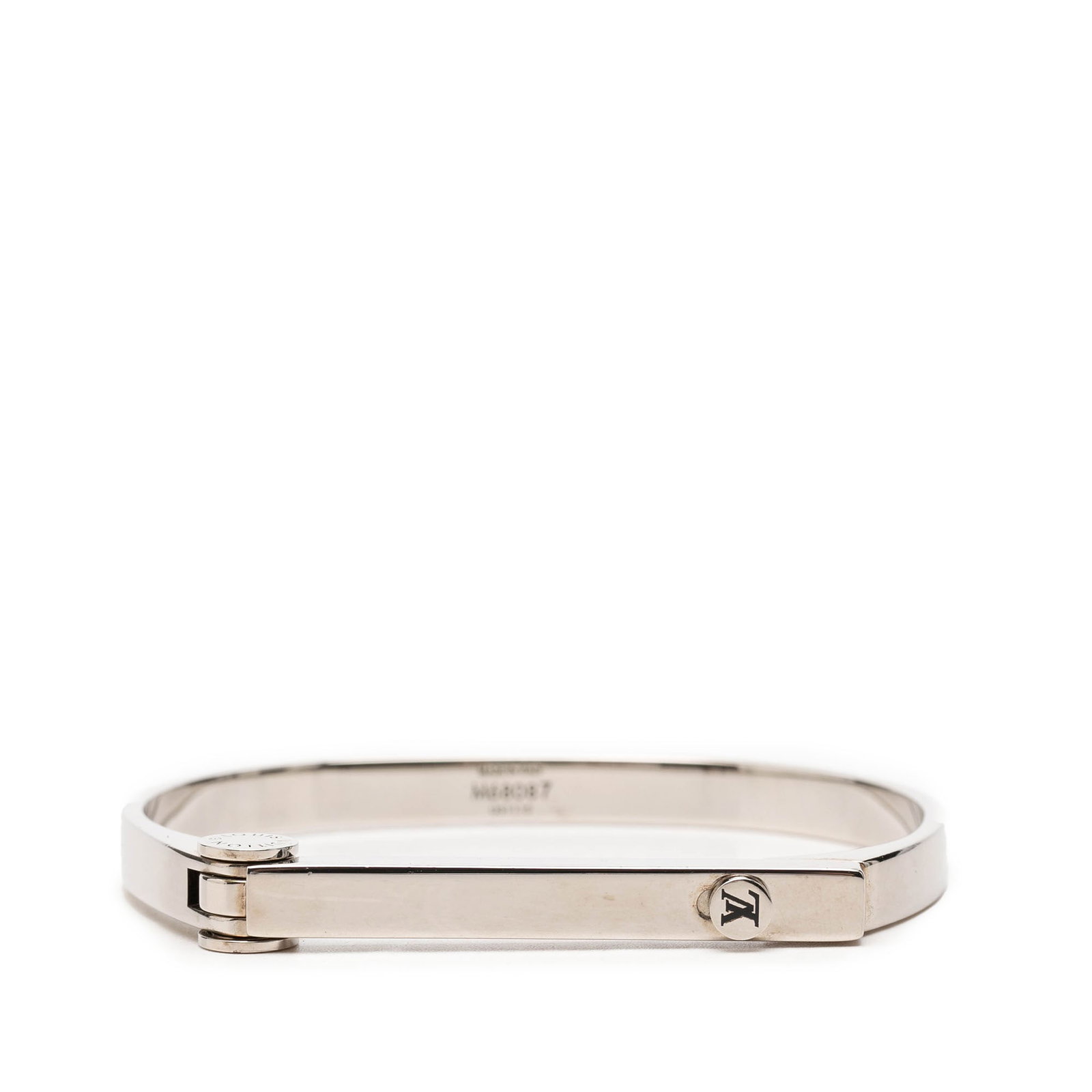 Louis Vuitton Hinge Lock Metal Bangle Bracelet Silver Tone (1 of 5)