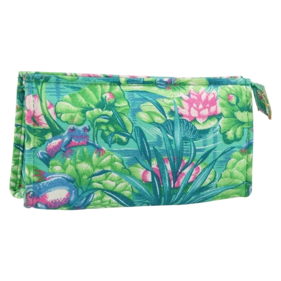 Hermes Green Canvas Pouch Made in France: Hermes Green Canvas Pouch Made in France Authentic Hermes canvas pouch in green with a compact silhouette and made in France. This women's pouch shows reasonable wear and tear consistent with rank B c