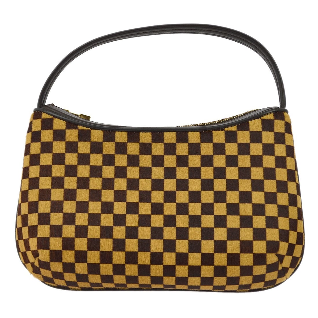 Louis Vuitton Tiger Top Handle Bag Damier Sauvage M92132: Louis Vuitton Tiger Top Handle Bag Damier Sauvage M92132 Louis Vuitton Damier Sauvage Tiger handbag in brown and beige pony hair and leather. This small top handle bag features a zip closure, logo acc