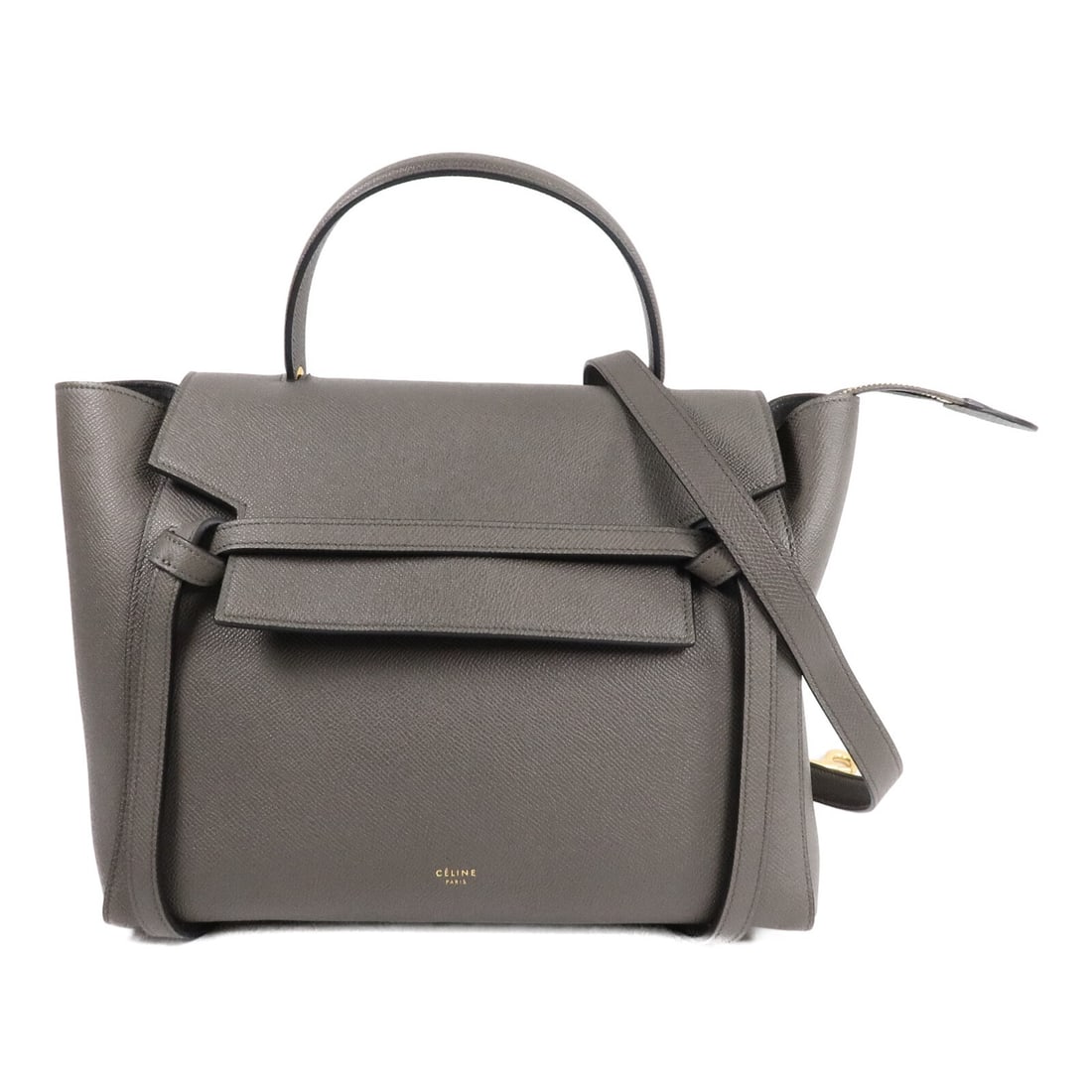 CELINE Micro Belt gray calfskin 2 way shoulder bag: CELINE Micro Belt gray calfskin 2 way shoulder bag Celine Micro Belt 2-way shoulder bag in gray calfskin leather. This women's bag features a structured silhouette and is presented in pristine conditi