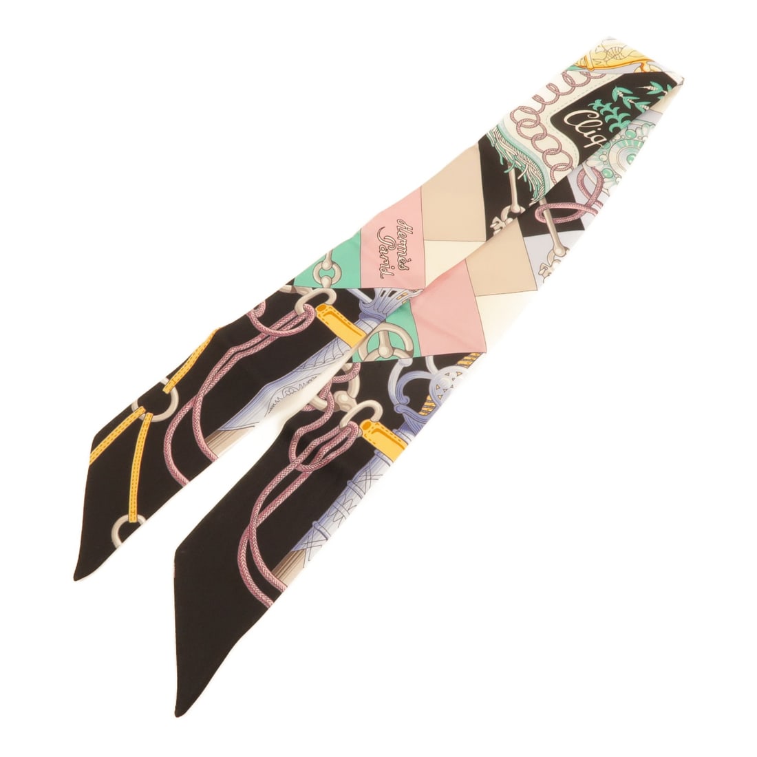 Hermes Black Silk Twilly Scarf: Hermes Black Silk Twilly Scarf This Hermes Twilly scarf is crafted from luxurious silk and features a classic black color. Designed for women, it offers a versatile accessory option that can complemen