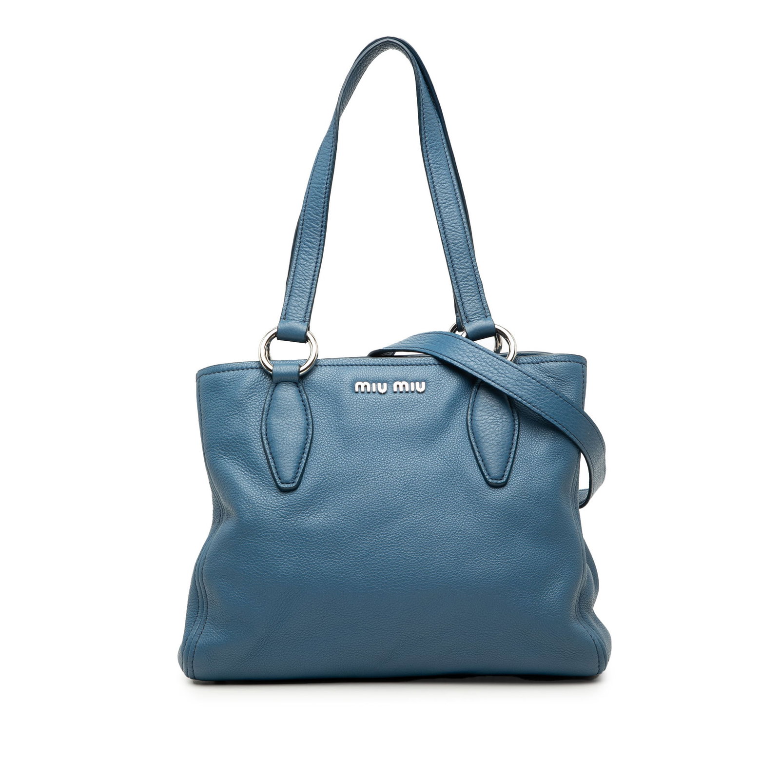 Blue Leather Satchel Miu Miu Small Vitello Phenix (1 of 7)