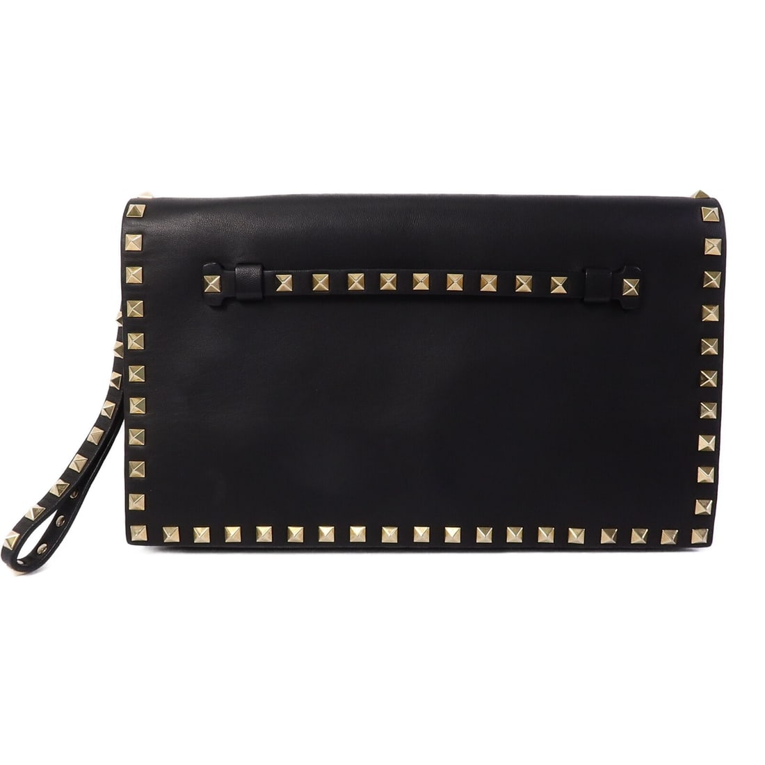 Valentino GHW black calfskin women s clutch bag BGG399NBD1: Valentino GHW black calfskin women s clutch bag BGG399NBD1 This Valentino clutch bag is crafted from black calfskin leather and features a sleek design. It is sized for women and offers a compact yet 