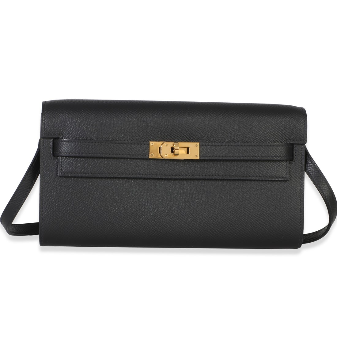 Hermes Kelly To Go Wallet Black Epsom Gold Tone Hardware: Hermes Kelly To Go Wallet Black Epsom Gold Tone Hardware This Hermes Kelly To Go Wallet in black Epsom leather features a structured silhouette with a turnlock closure and gold-tone hardware. Designed