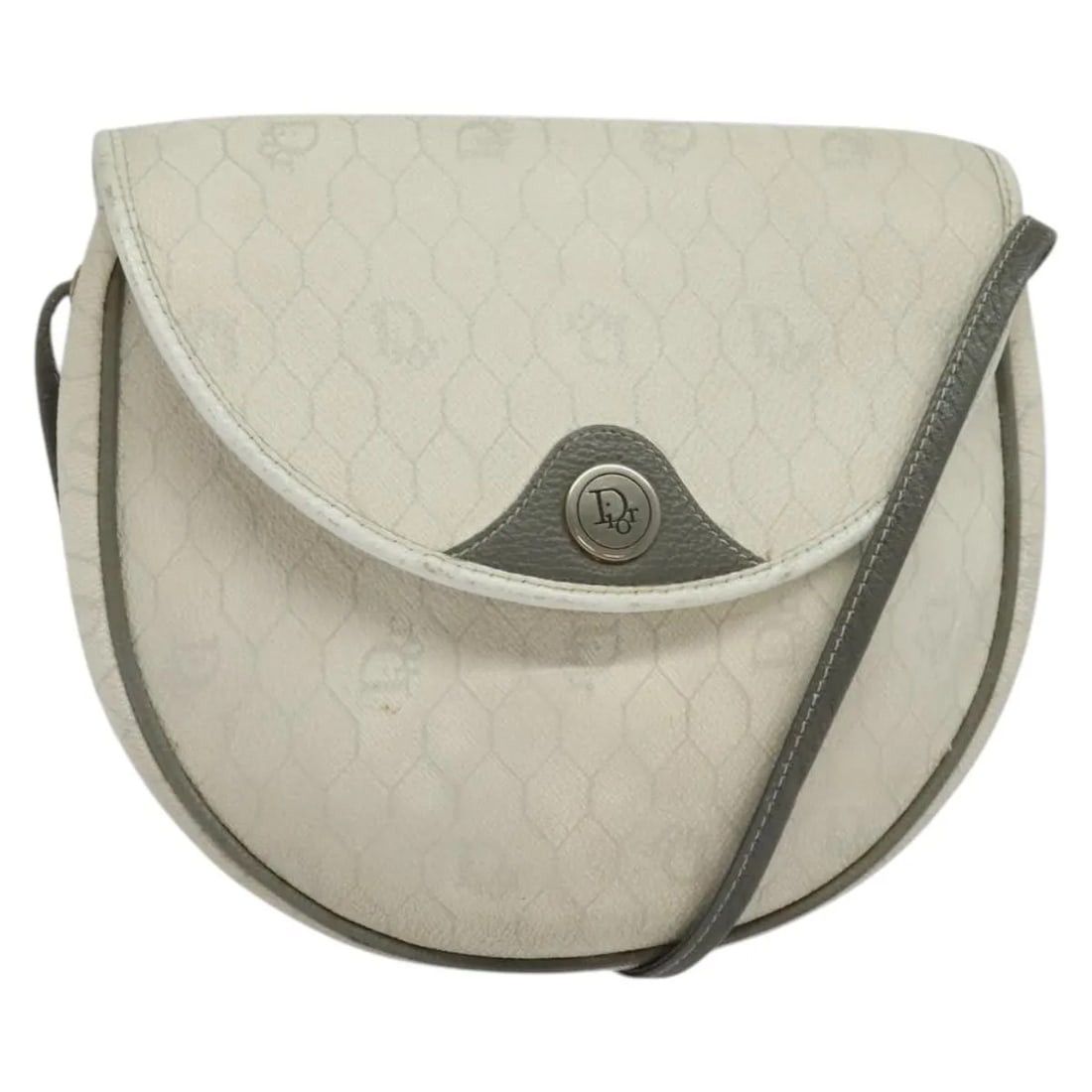 Christian Dior Vintage Honeycomb White Canvas Shoulder Bag: Christian Dior Vintage Honeycomb White Canvas Shoulder Bag This vintage Christian Dior Honeycomb shoulder bag features white canvas construction with metal fittings. Designed for women, the bag shows 