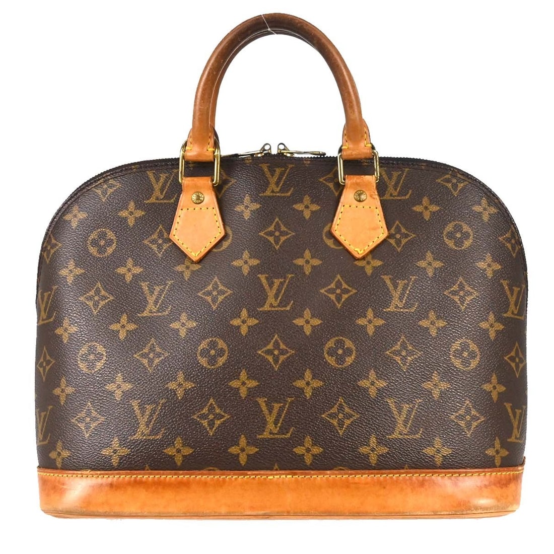 Louis Vuitton Alma M51130 Monogram Canvas Satchel Bag: Louis Vuitton Alma M51130 Monogram Canvas Satchel Bag Vintage Louis Vuitton Alma handbag in Monogram canvas with leather trim and double handles. This medium handbag features a zip closure, brown lini