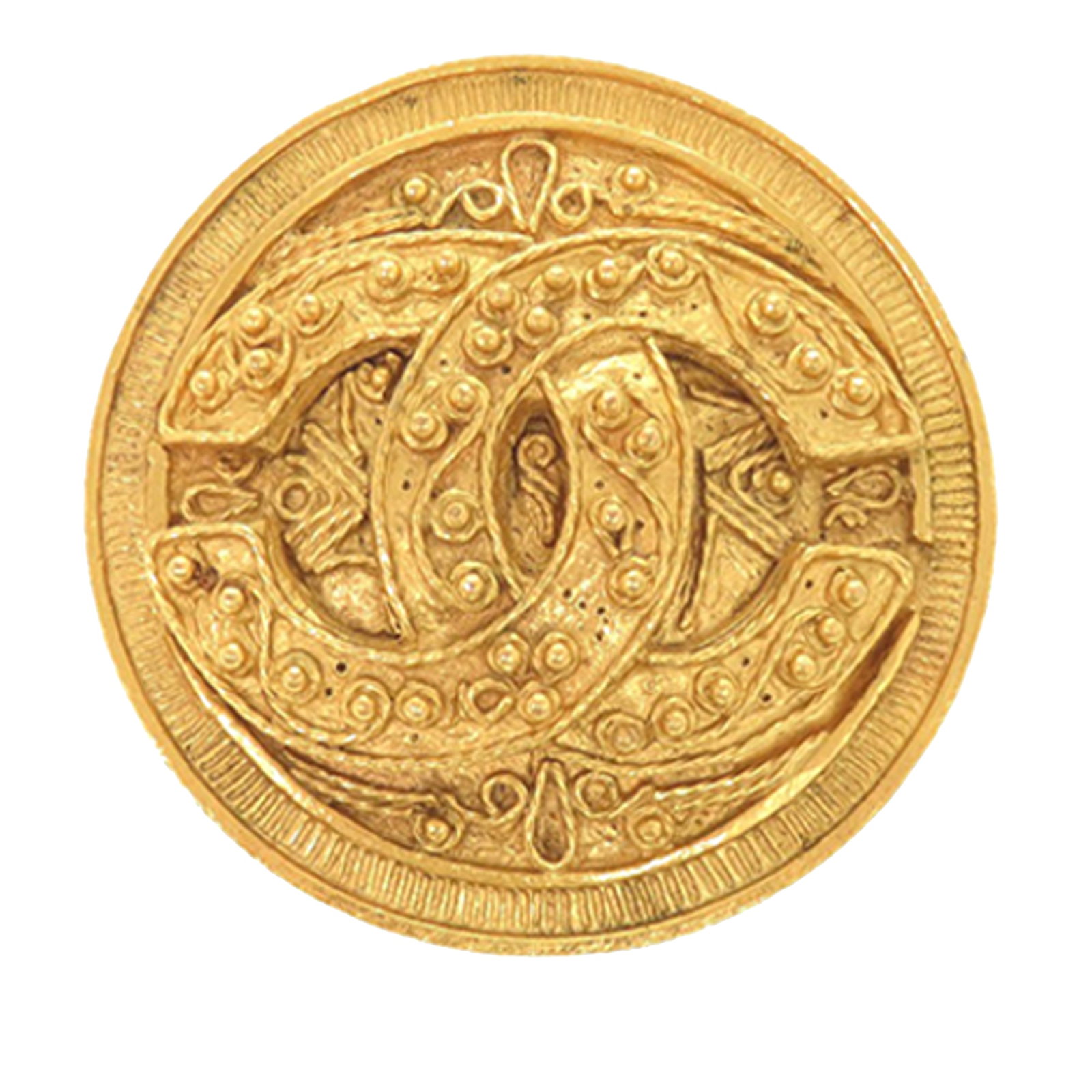 Chanel CC medallion pin brooch gold plated metal (1 of 8)