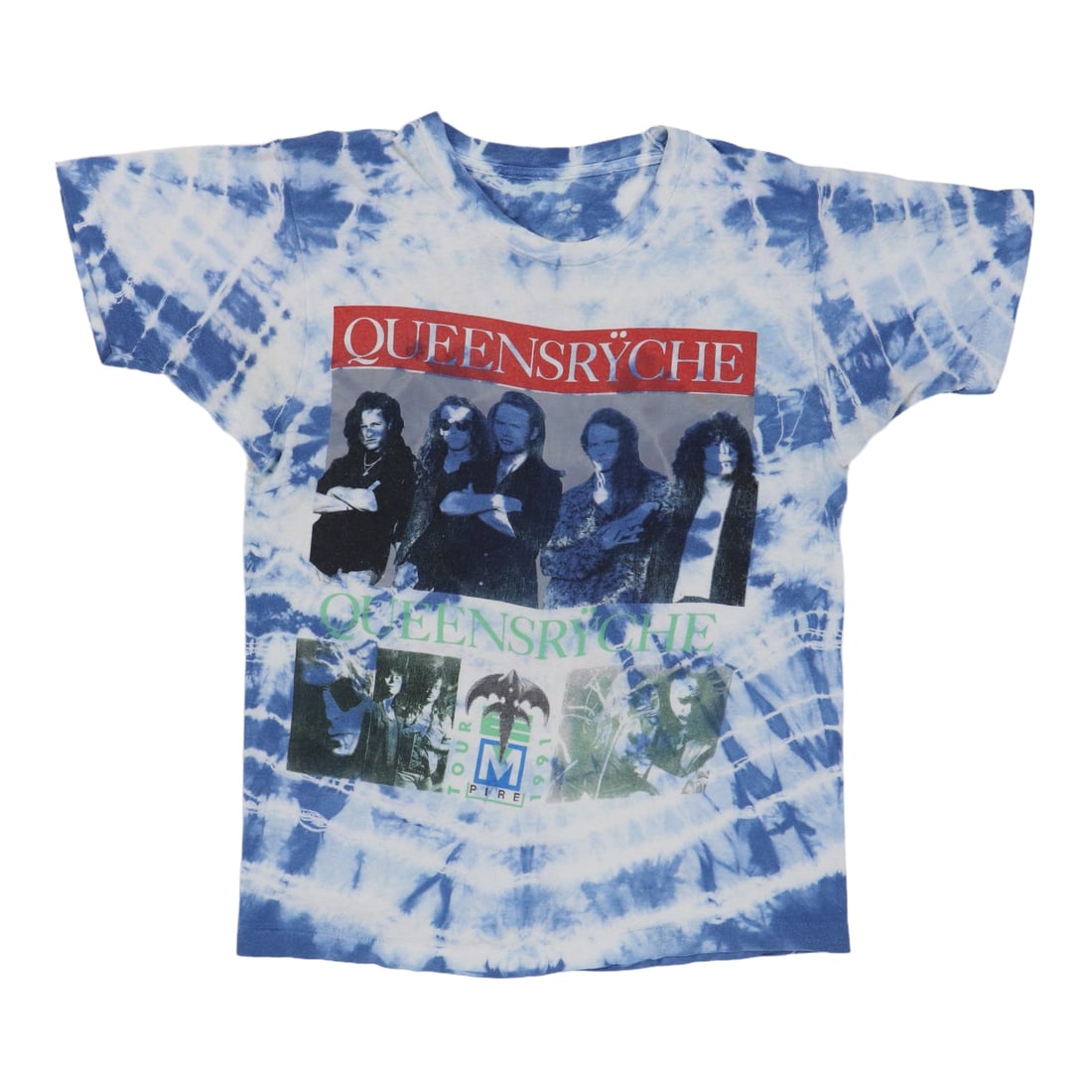 Vintage 1991 Tie Dye Queensryche Concert T-Shirt 100 Percent Cotton: Vintage 1991 Tie Dye Queensryche Concert T-Shirt 100 Percent Cotton This is an original vintage 1991 Queensryche tie dye tour shirt featuring front and back graphics. The shirt is made from 100% cotto