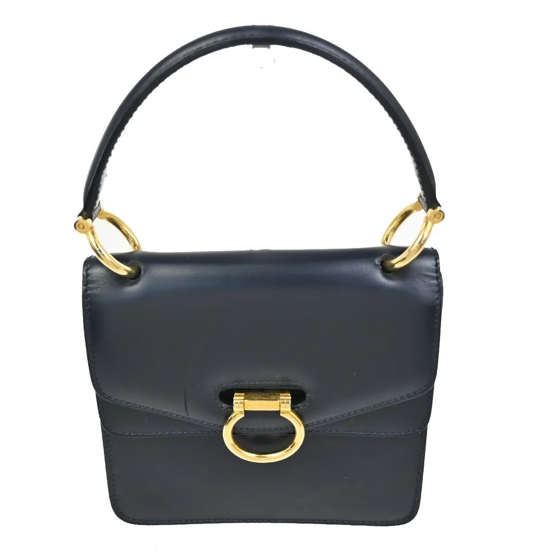 Celine Gancini Navy Leather Handbag Made in Italy: Celine Gancini Navy Leather Handbag Made in Italy This Celine Gancini handbag features a navy leather exterior and is designed for women. The bag is pre-owned and in good condition, with noticeable sc