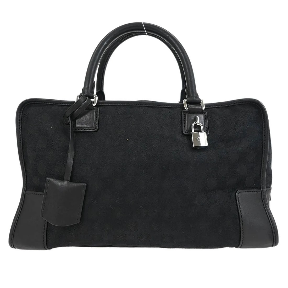 Loewe Amazona Black Leather Canvas Handbag 36cm: Loewe Amazona Black Leather Canvas Handbag 36cm This pre-owned Loewe Amazona 36 handbag features a black leather and jacquard canvas construction. Designed for women, it combines style and functionali